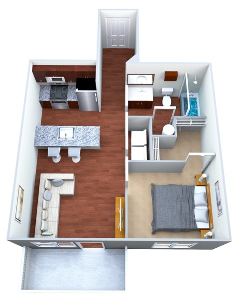 Floor plan for 1 bed, 1 bath, 572 sqft